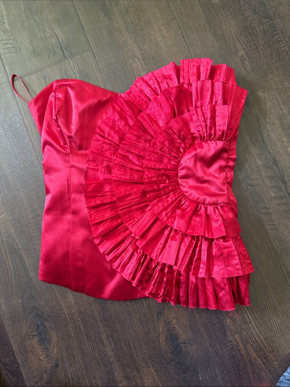 Women’s Red Satin Ruffle Crop Top - Statement Evening Style